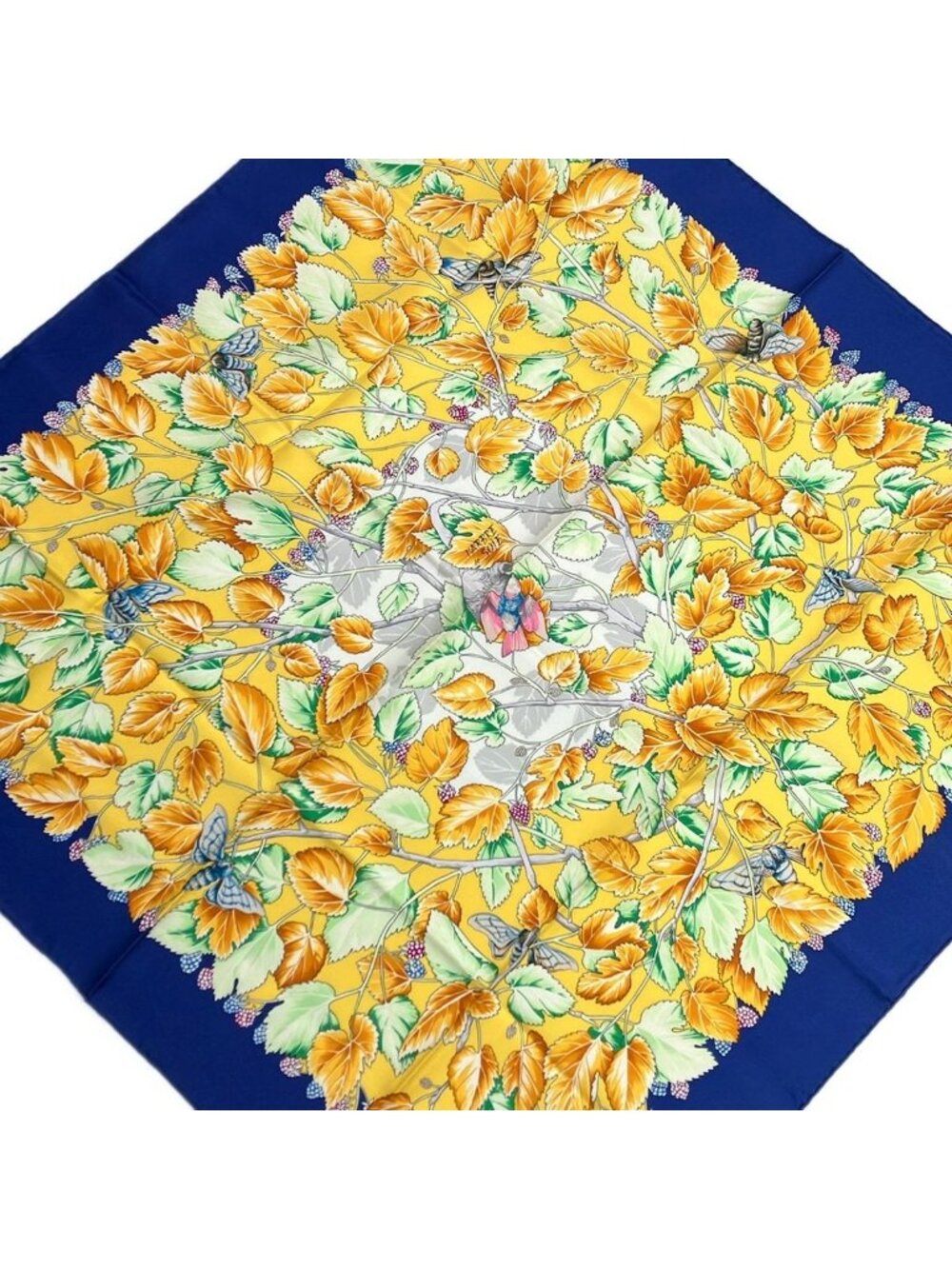 Hermes Scarf Carre 90 Blue Yellow Multi Iarbre de Soie Silk